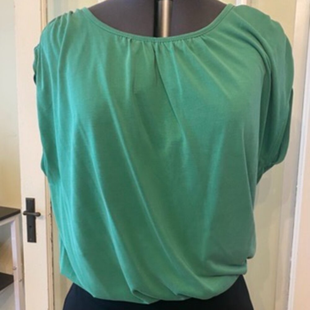 Green Envelope Ruched/Cap-sleeve Top